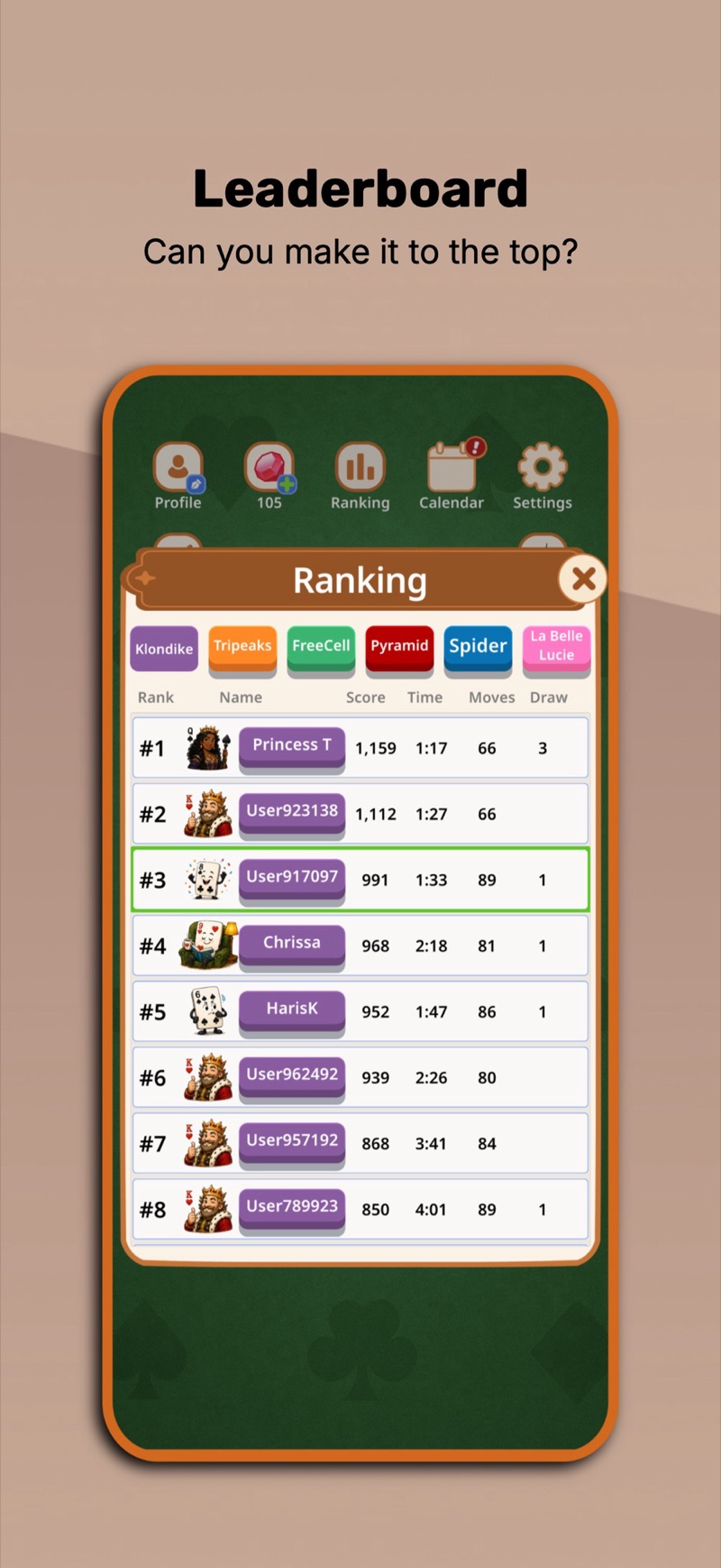 Solitaire Suite leaderboard rankings