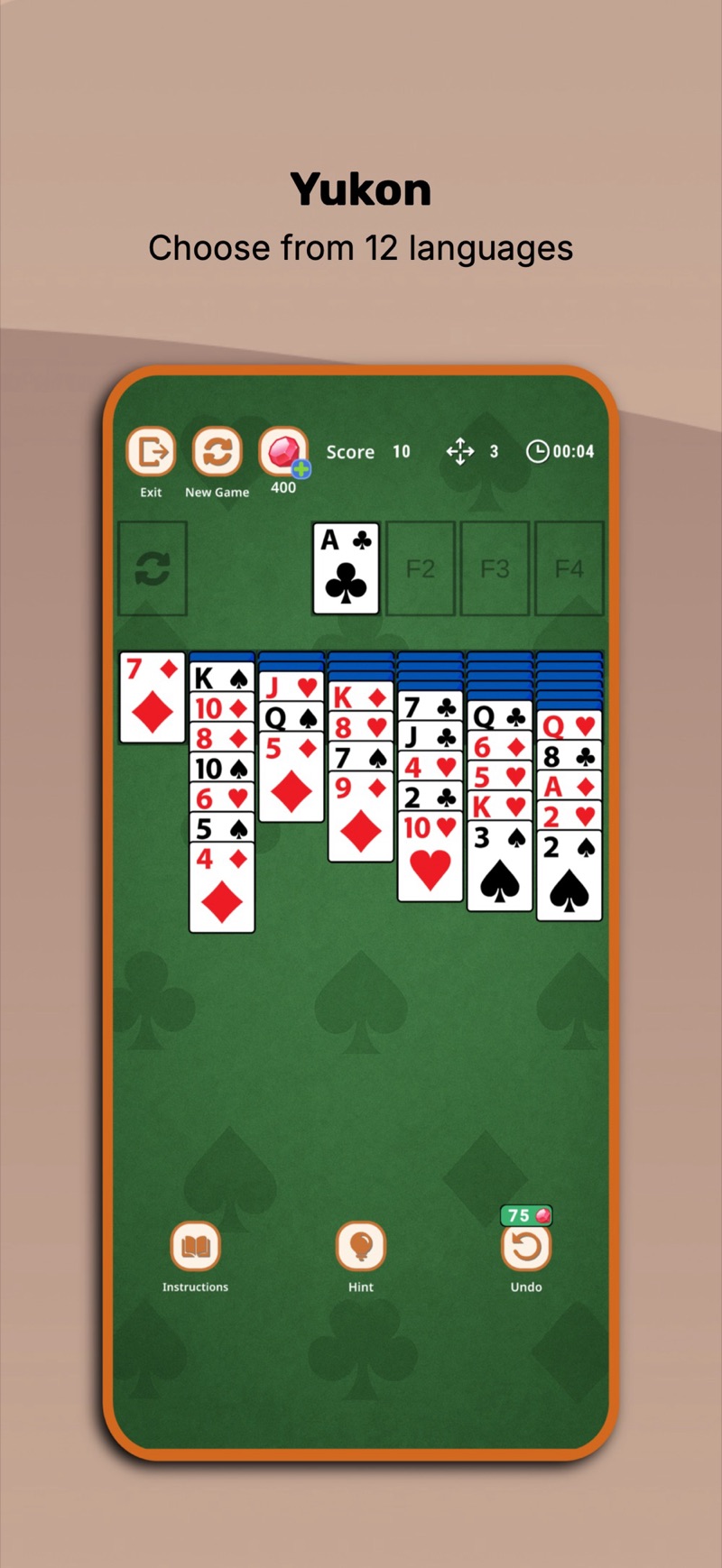 Yukon solitaire in Solitaire Suite